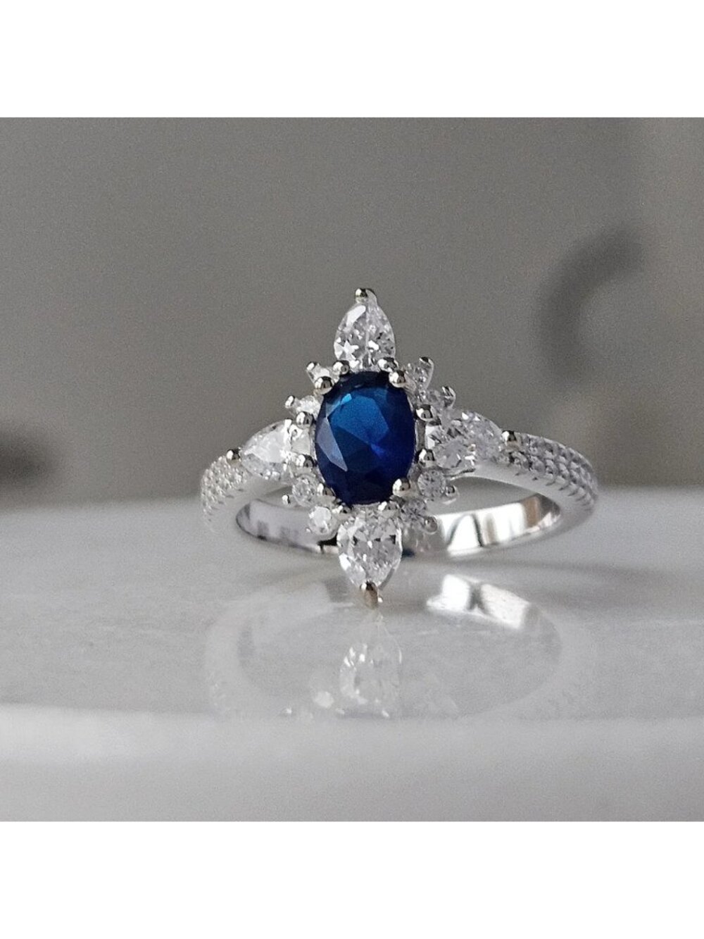 Blue Sapphire Gemstone ring, size 7, 925 Sterling Silver Charmed Aroma